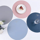 Axyaa Round PU Leather Placemats Coaster Set Blue Green for Coffee Table