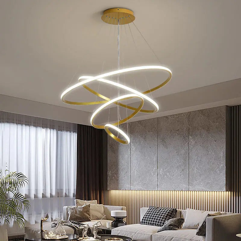 Axyaa Black Modern LED Circle Pendant Chandelier for Indoor Living Room