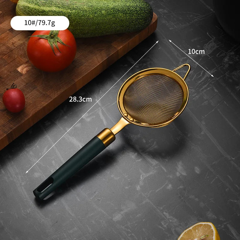 Axyaa Stainless Steel Green Handle Strainer Colander - Kitchen Essentials