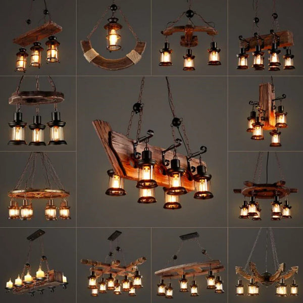 Axyaa Vintage Wood Chandelier: Creative LOFT Pendant Lights for Bar and Restaurant