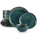 Axyaa 12/24-Piece Green Ceramic Dinner Set for 4/8, Kiln Change Stoneware