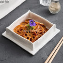 Axya White Ceramic Square Dining Plate for Molecular Cooking and Specialty Tableware