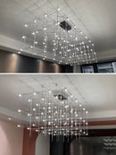 Axyaa Rectangular Cube LED Chandelier: Geometric Stereo Lighting for Hotel Lobby Decoration.