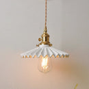 Axyaa Retro Ceramic Pendant Light Black White Vintage Hanging Lamp with Brass Socket