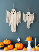 Axyaa White Macrame Ghost Wall Hanging Tapestry, Hand-Woven Tassels for Home Décor