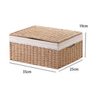 Axyaa Rattan Weave Storage Bin with Plaid Lining and Handle.