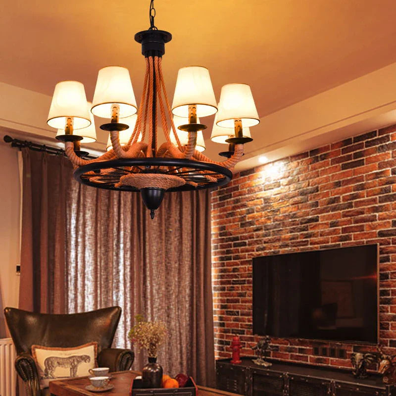 Axyaa Retrohemp Rope Chandelier, Industrial Style Pendant for Home & Restaurant