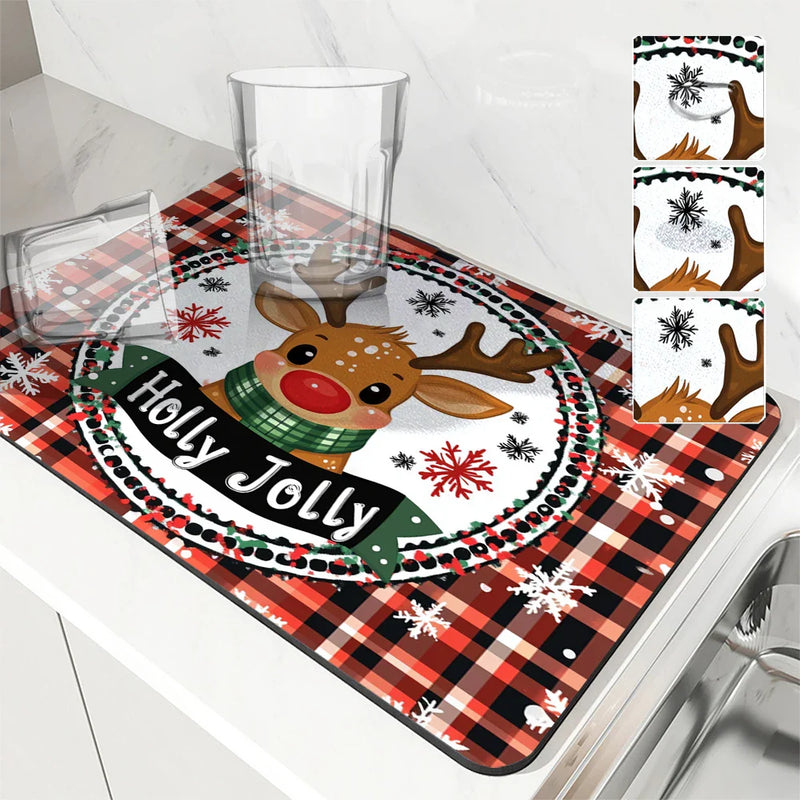 Axyaa Christmas Drain Pad: Absorbent & Anti-Slip Dry Mat for Bathroom & Tableware