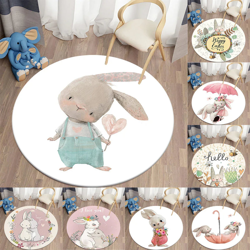 Round Rabbit Print Rug for Kids' Room | Axyaa's Cartoon Rabbit Mat