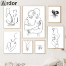 Axyaa Cat Print Hand in Hand Wall Art Canvas Painting Black White Poster Home Decor