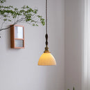 Axyaa White Ceramic LED Pendant Light with Wood Handle & Copper Socket