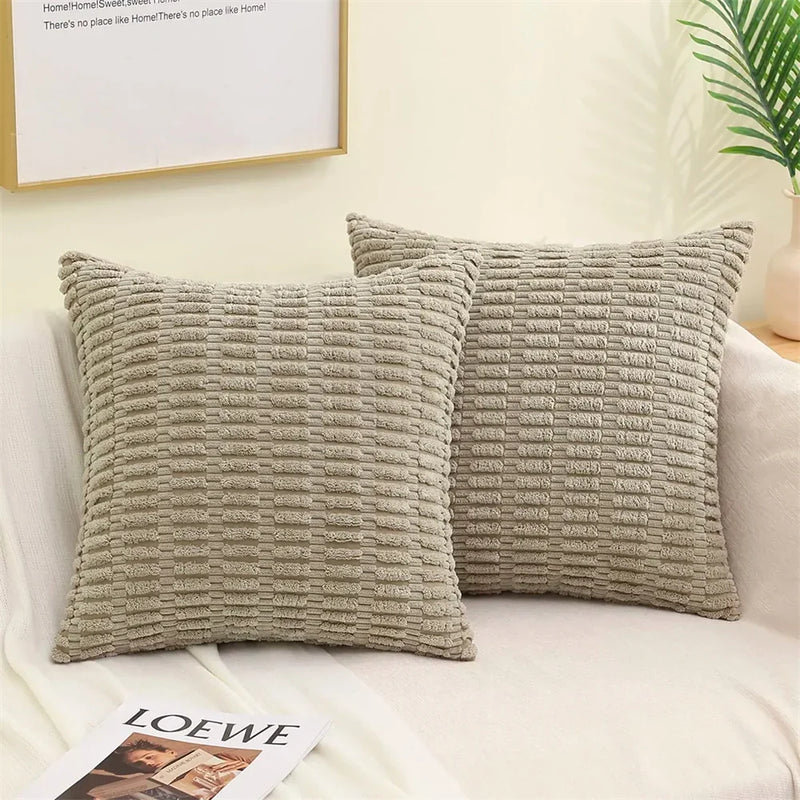 Axyaa Soft Corduroy Striped Pillow Covers Set for Living Room, Sofa, Bed
