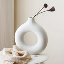 Axyaa Ceramic Donut Vase White Nordic Home Decor Arrangement Holder