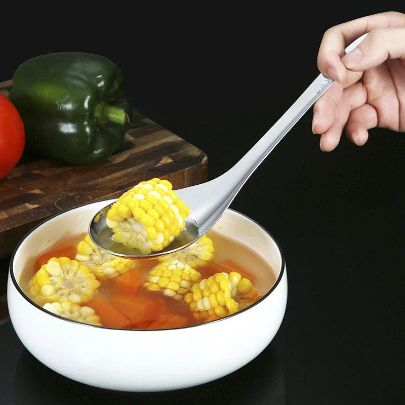 Axyaa Stainless Steel Soup Spoon with Long Handle - Large Capacity Spoons