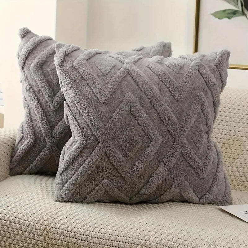 Axyaa Soft Faux Wool Throw Pillow Covers - 45x45 CM Solid Patterned Cushion Case