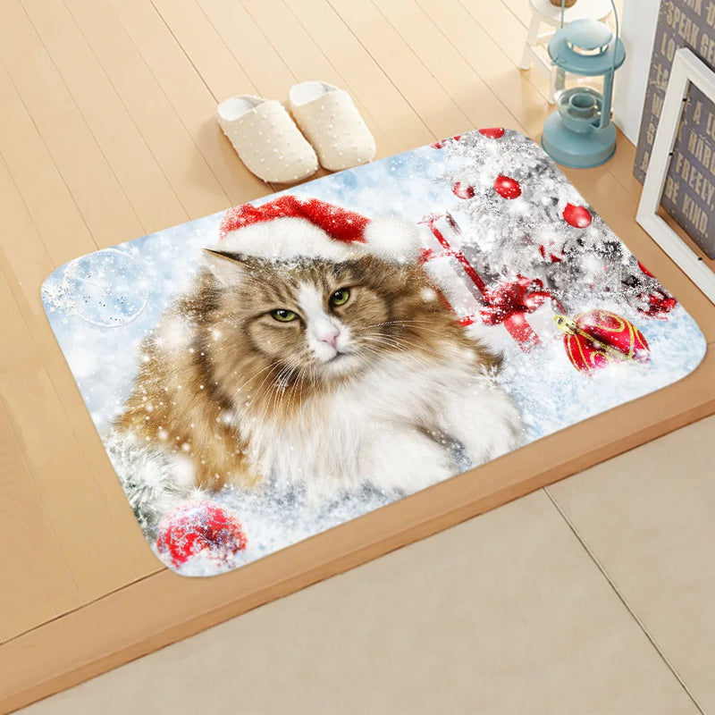 Axyaa Christmas Cat Dog Print Animal Door Mats Non-Slip Floor Home Decoration