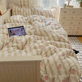 Axyaa Lace Printed Milk Fleece 4-Piece Set, Winter Coral Fleece, Thick & Warm