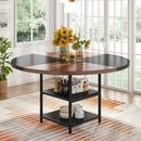 Axyaa 47" Round Dining Table with Storage Shelf, Wood Kitchen Table for 4