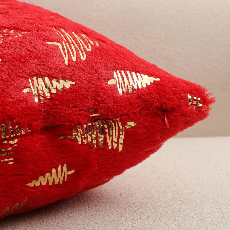 Axyaa Christmas Foil Print Plush Cushion Cover for Living Room and Bedroom