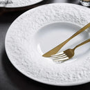 Axyaa Relief Stone Pattern Ceramic Plate Set for Dining Table and Kitchen