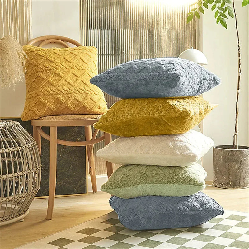 Axyaa Plush Faux Wool Pillow Cover for Sofa, Soft & Cozy Couch Cushion Case