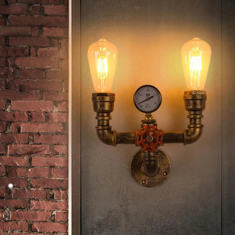 Axyaa Water Pipe LED Wall Light: Vintage Industrial Retro Loft Iron Lamp