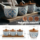 Axya 3-Piece Ceramic Spice Box Set: Embossed Round Seasoning Jar, Sugar Salt Shaker