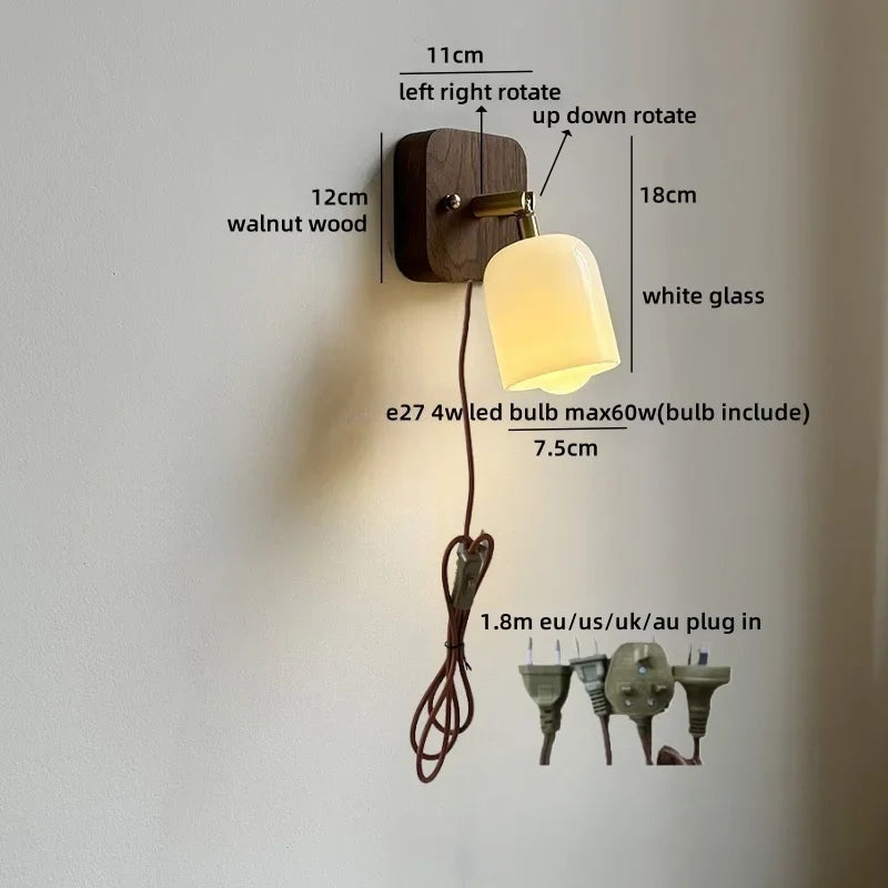 Axyaa Walnut Wood Glass Wall Lamp - Spherical Indoor Light for Living Room, Bathroom & Stairs