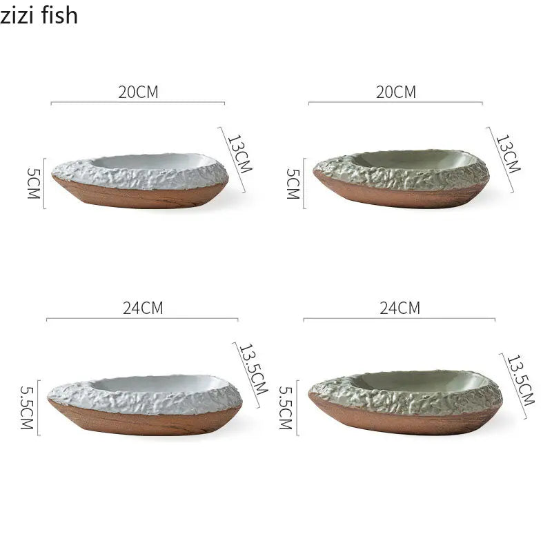 Axya Boat-Shaped Ceramic Dinner Plate Set for Restaurant and Home Use