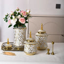 Axyaa Ceramic Storage Jar & Vase: White Gold Luxury Decor & Flower Arrangement