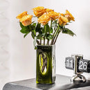 Axyaa Luxury Green Glass Vase for Living Room Decor, Retro Tulip Rose Arrangement