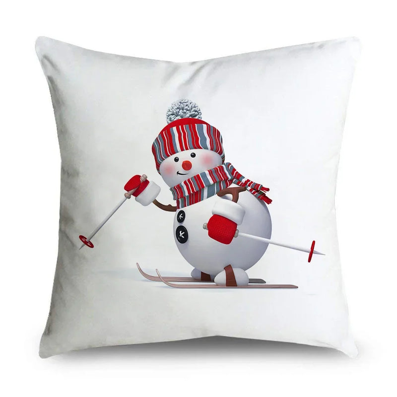 Axyaa Christmas Snowman Print Cushion Cover - 45X45CM