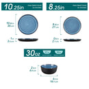 Axyaa 18-Piece Blue Reactive Glaze Stoneware Dinnerware Set, Microwave Safe