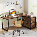 Axyaa Industrial L-Shaped Computer Desk with Drawers and Shelves