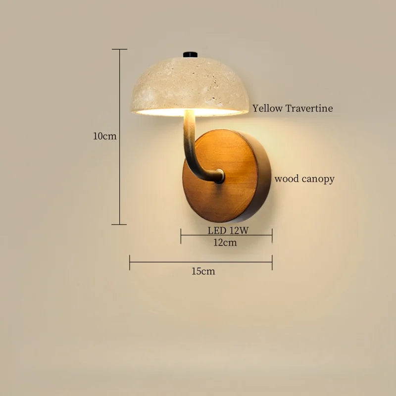 Axyaa White Glass LED Wall Light - Yellow Travertine Button Switch - Wabi Sabi Design