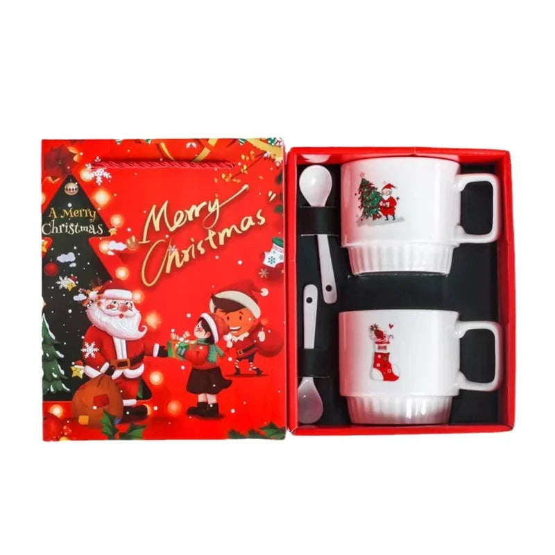 Christmas Ceramic Mug Santa Claus Pattern by Axyaa: Festive Coffee Tea Cup Set