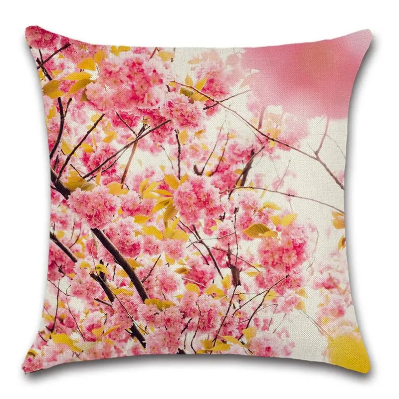 Axyaa Cherry Blossom Mountain Landscape Cushion Cover