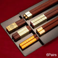 Axyaa Red Wood Chopsticks Set - High Quality Non Slip Sushi Tableware