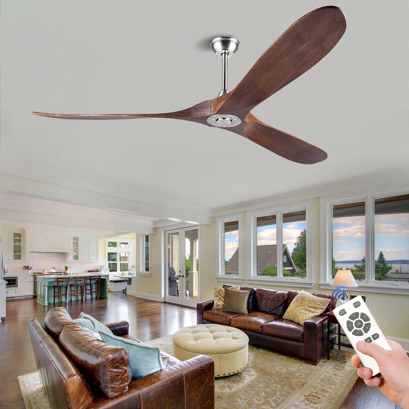 Axyaa 52/60/70in Retro Wooden Ceiling Fan, Remote Control, Black, Smart Inverter, No LED