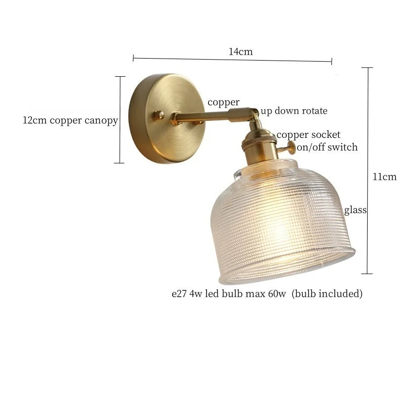 Axyaa Clear Brass Glass LED Wall Lamp with Pull Chain