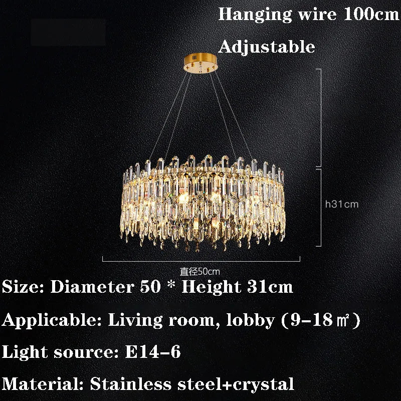 Axyaa Round Crystal LED Chandelier for Modern Living Room & Kitchen