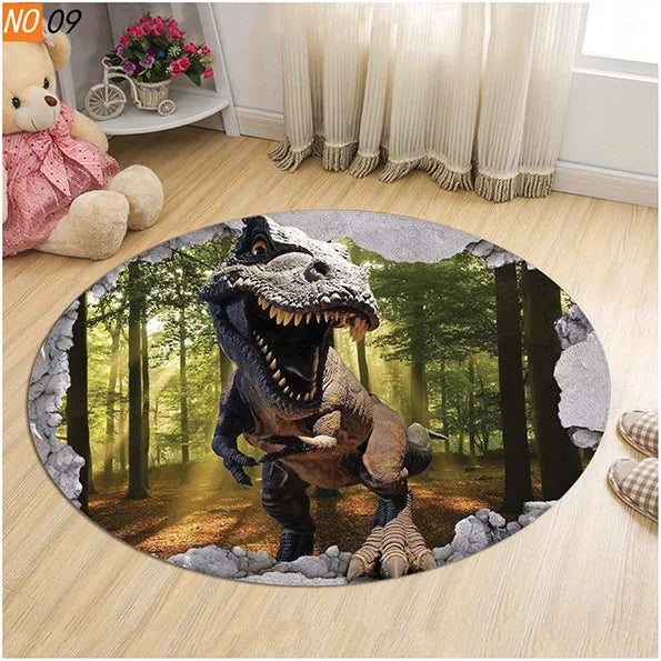 Axyaa Dinosaur Cartoon Kids Round Carpet Rug for Home Floor - Anti-Slip Mats