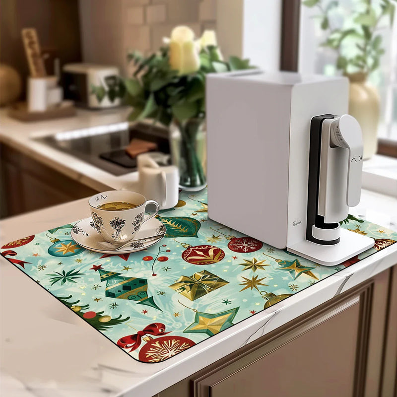 Axyaa Christmas Stars Drying Mat - Non-Slip Absorbent Tableware Placemat