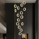 Axyaa Modern Duplex Staircase Chandelier - Nordic Ring Design for Living Room, Dining, and Kitchen