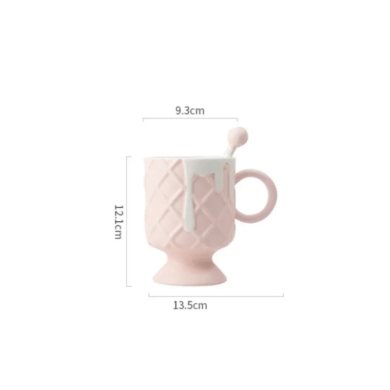 Axyaa Ceramic Ice Cream Coffee Cup with Spoon, High Beauty Milk Cup