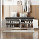Axyaa Double-Layer Shoe Bench with Padded Seat, 4 Doors, Adjustable Shelves