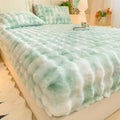 Axyaa Rabbit Fur Plush Fitted Sheet - Thick, Winter Bedspread, Anti-Slip Mattress Protector