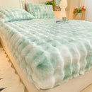 Axyaa Rabbit Fur Plush Fitted Sheet - Thick, Winter Bedspread, Anti-Slip Mattress Protector