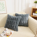 Axyaa Boho Striped Faux Rabbit Fur Velvet Cushion 18x18In Beige