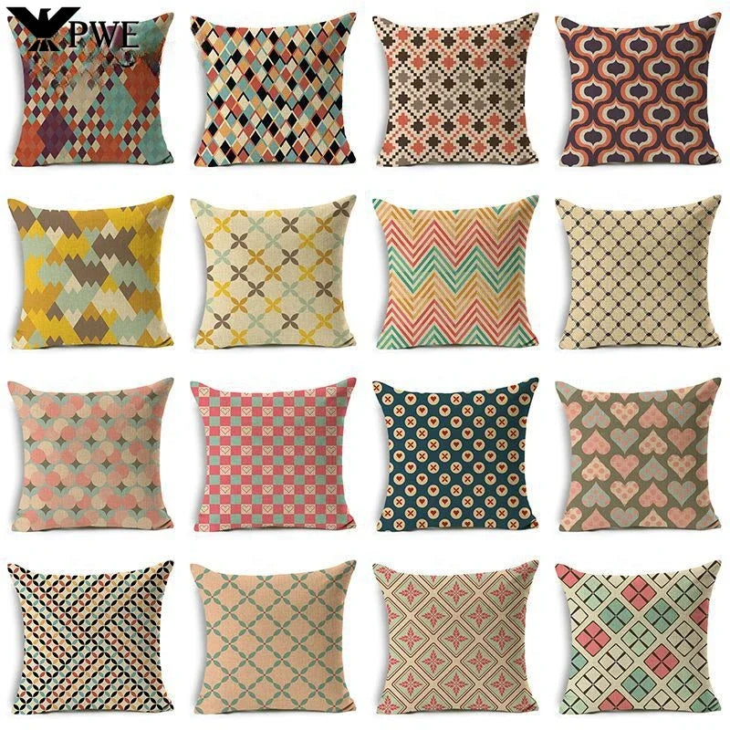 Axyaa Retro Geometry Linen Pillowcase - 45*45cm